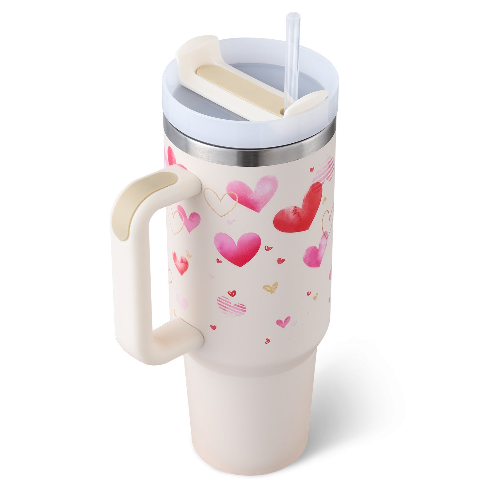 40oz Insulated Tumbler With Handle & Straw – Spill-Proof, Stainless Steel, Cupholder Friendly