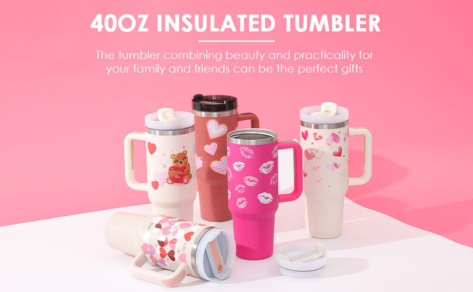 40oz Insulated Tumbler With Handle & Straw – Spill-Proof, Stainless Steel, Cupholder Friendly