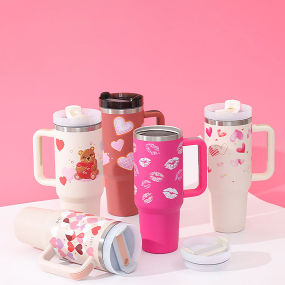 40oz Insulated Tumbler With Handle & Straw – Spill-Proof, Stainless Steel, Cupholder Friendly