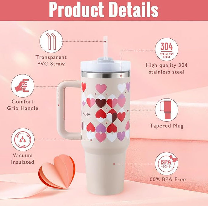 40oz Insulated Tumbler With Handle & Straw – Spill-Proof, Stainless Steel, Cupholder Friendly