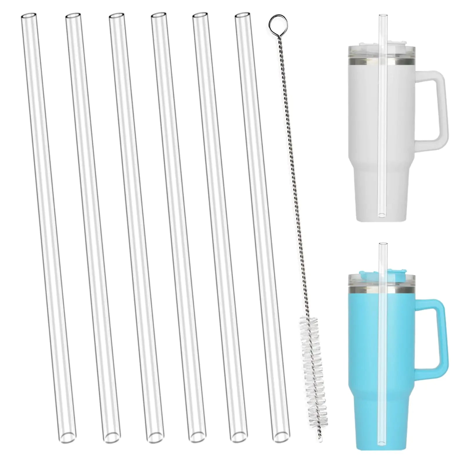 Replacement Straws for Stanley 20 30 40oz Tumbler 12 Inch Clear Reusable Straws with Long Cleaning Brush for 40 oz 30 oz Adventure Quencher Travel Tumbler Cup